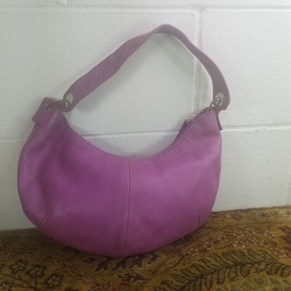 Vtg y2k The Sak bubblegum pink leather shoulder bag - Picture 9 of 10